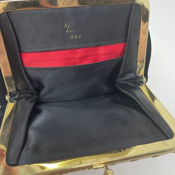 Vintage Henry Levine HL USA Black Velvet Evening Purse Bag Wristlet Clutch Chain - Picture 3 of 6